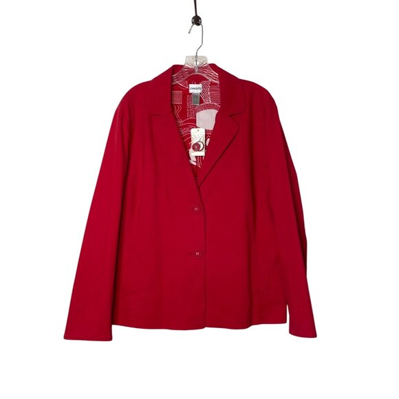 NWT Chicos Red Canvas Blazer Jacket Women’s Size 3/XL Fun Fish Print Lining - Picture 2 of 7